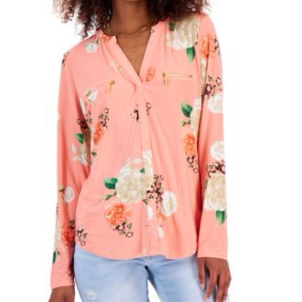 INC International Concepts Peach Floral Blouse